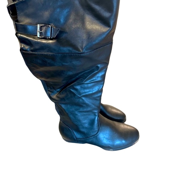 Avenue Black Knee-High Boots with Buckle 12W - Picture 1 of 8